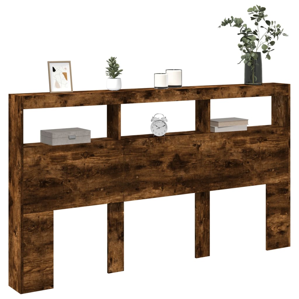 Hodegavl skap med LED røkt eik 180x17x102 cm