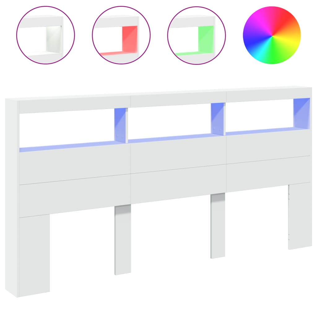 Hodegavl skap med LED hvit 200x17x102 cm