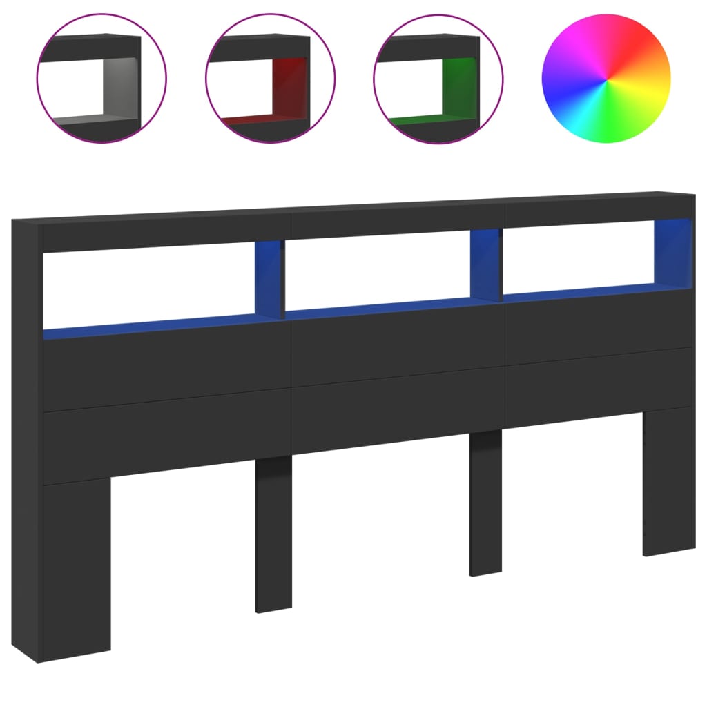 Hodegavl skap med LED svart 200x17x102 cm