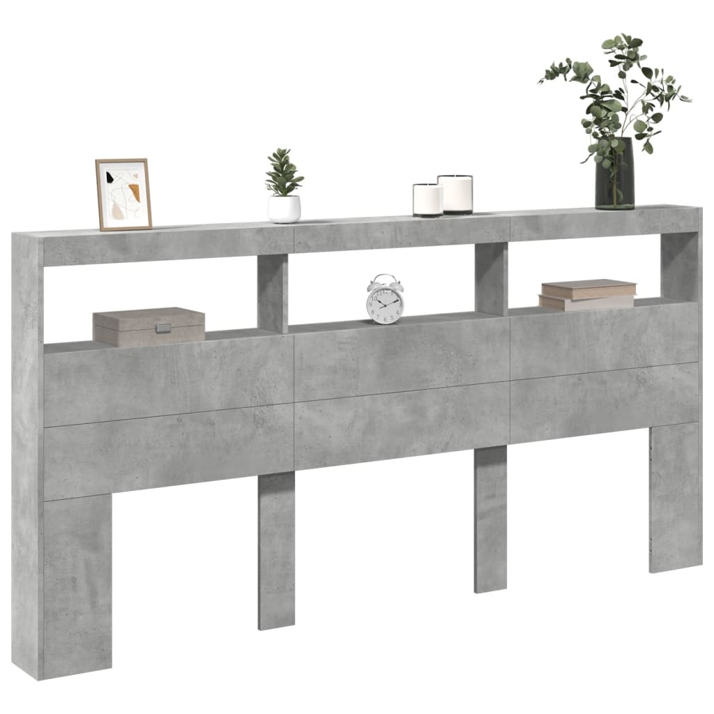 Hodegavl skap med LED betonggrå 200x17x102 cm