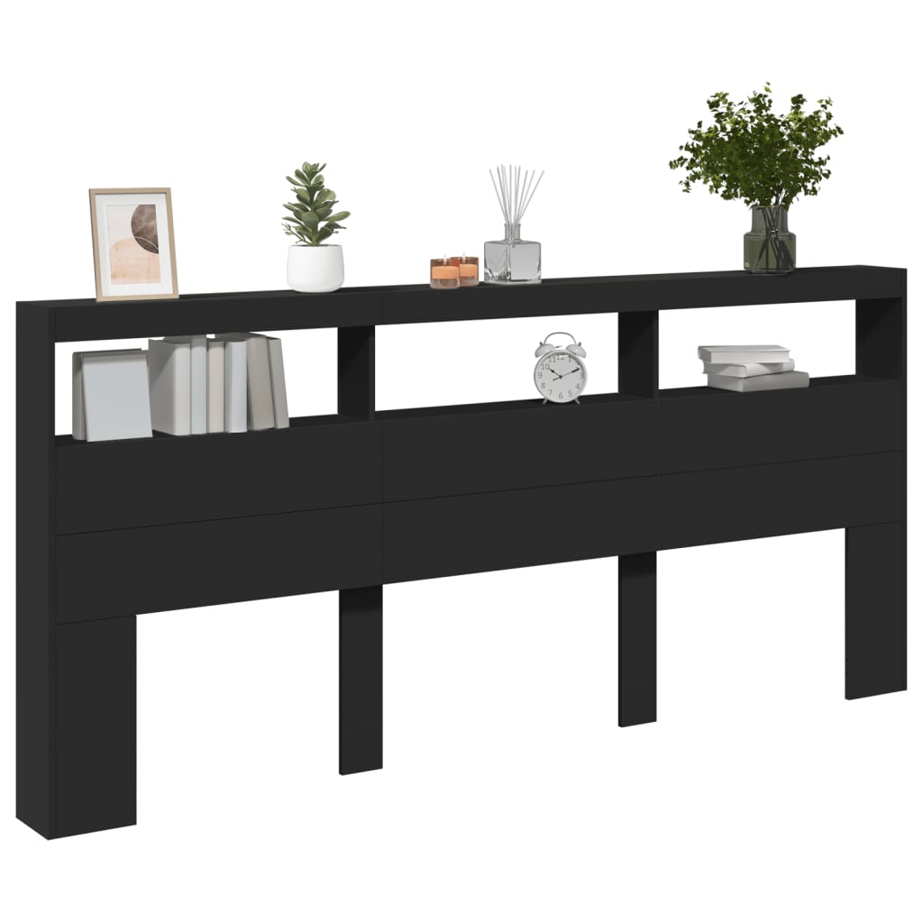 Hodegavl skap med LED svart 220x17x102 cm