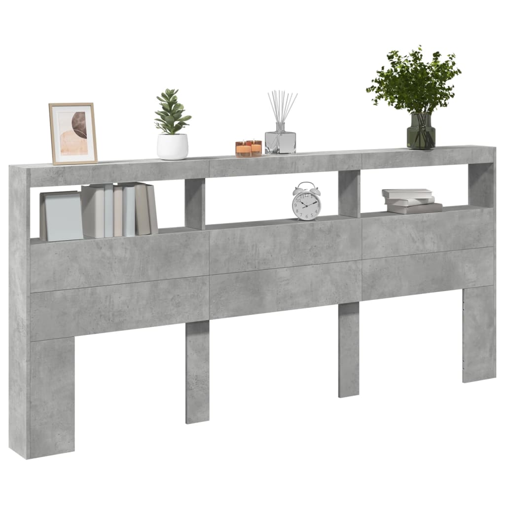 Hodegavl skap med LED betonggrå 220x17x102 cm