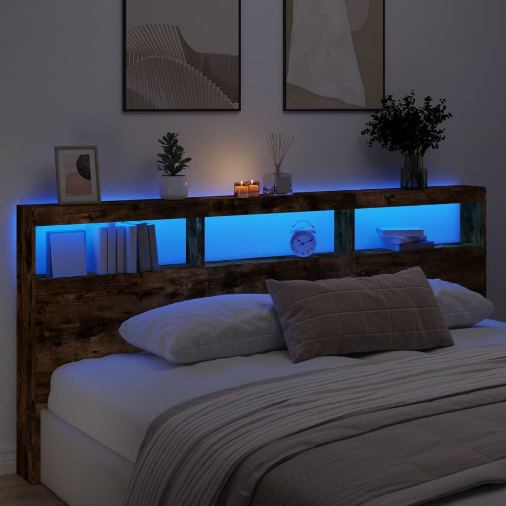 Hodegavl skap med LED røkt eik 220x17x102 cm