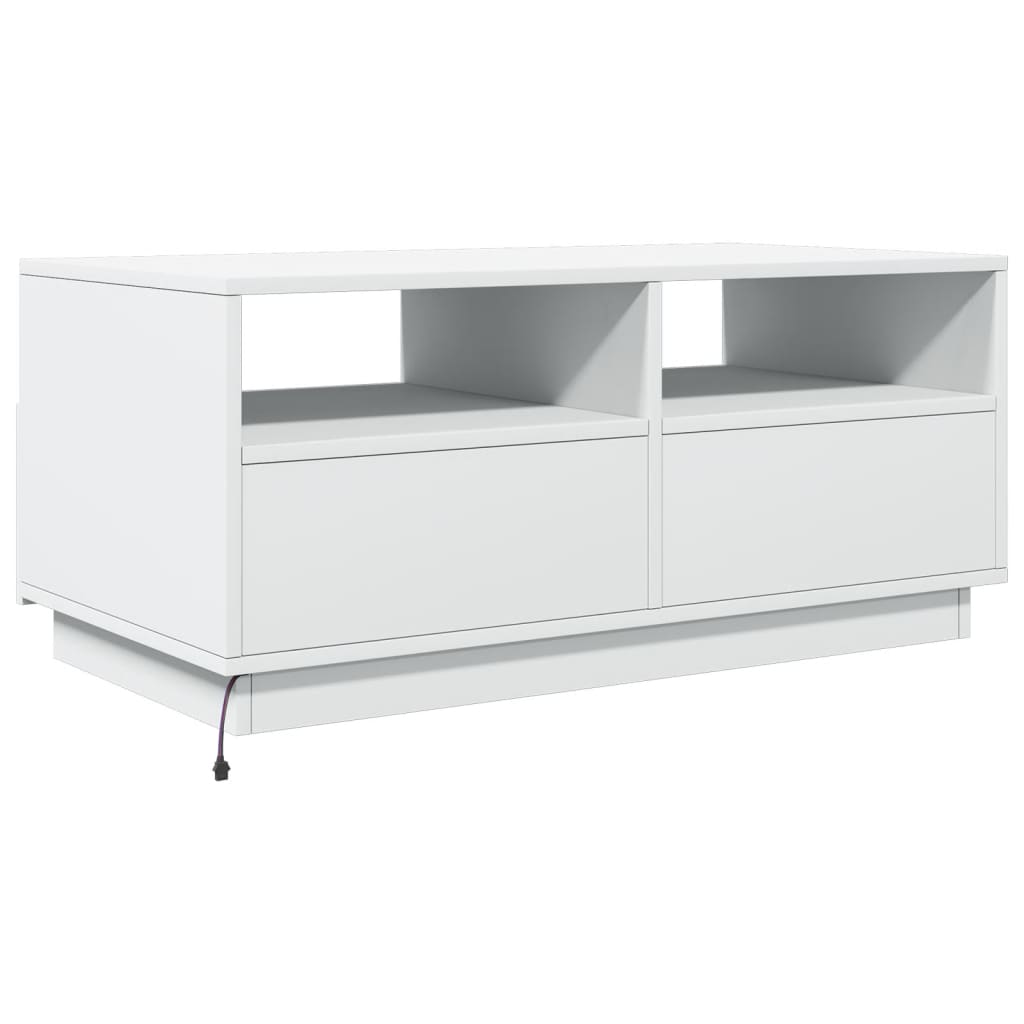 Salongbord med LED-lys hvit 90x49x40 cm