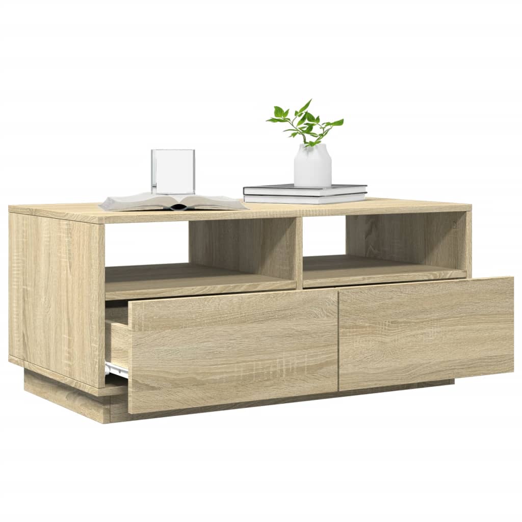 Salongbord med LED-lys sonoma eik 90x49x40 cm