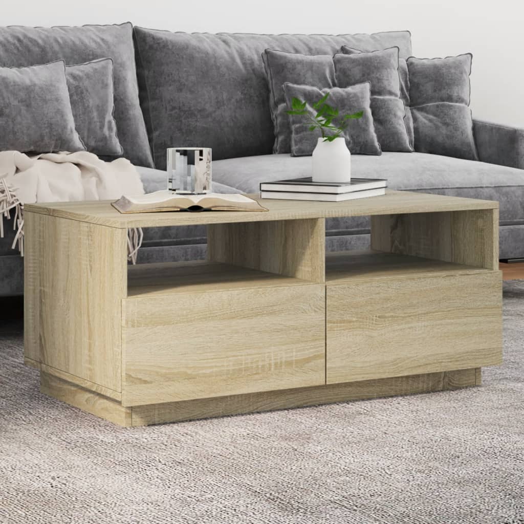 Salongbord med LED-lys sonoma eik 90x49x40 cm