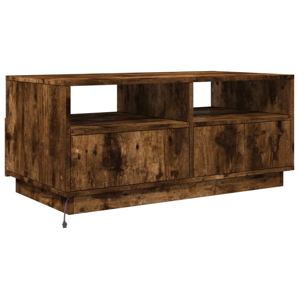 Salongbord med LED-lys røkt eik 90x49x40 cm