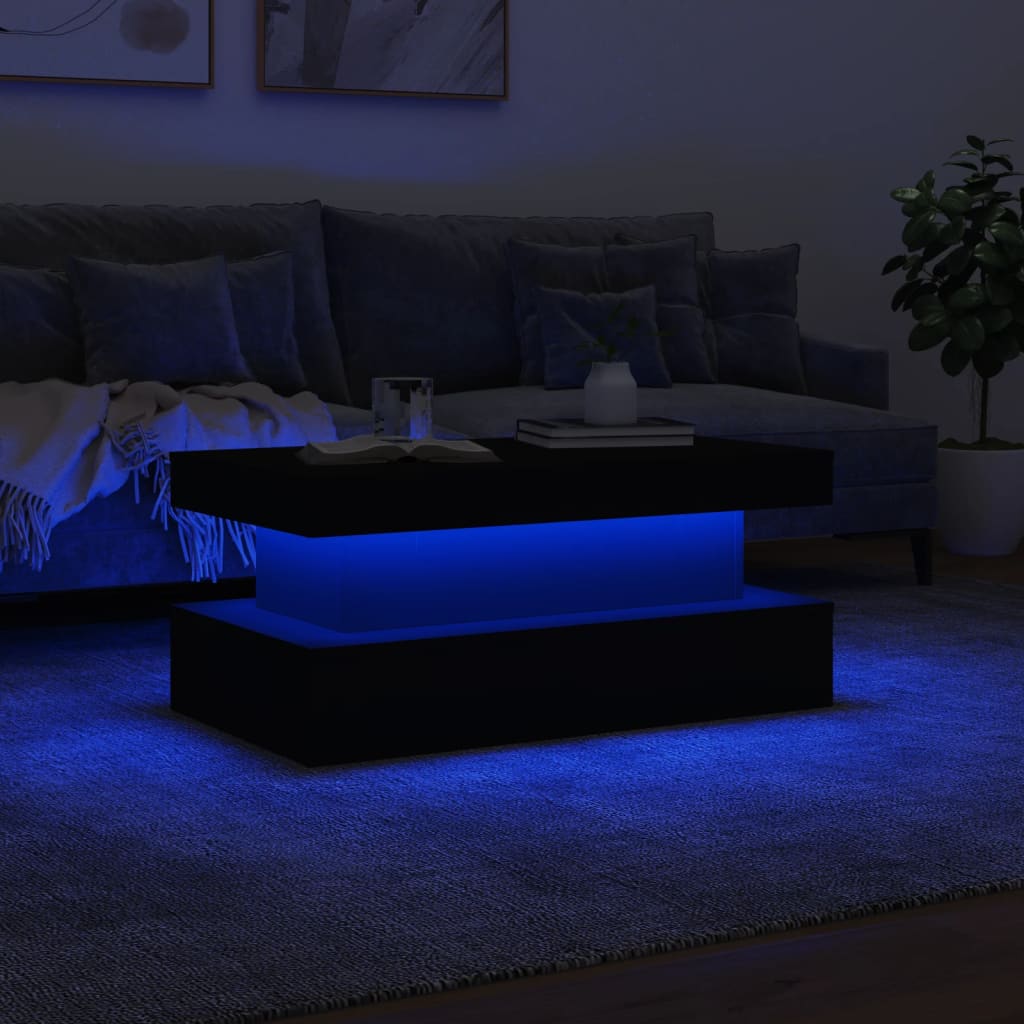 Salongbord med LED-lys hvit 90x50x40 cm