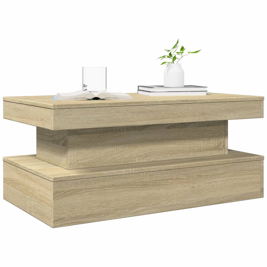 Salongbord med LED-lys sonoma eik 90x50x40 cm