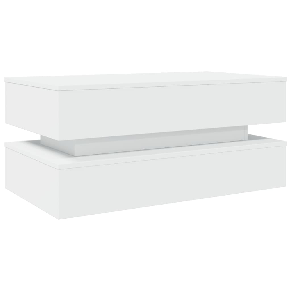 Salongbord med LED-lys hvit 90x50x40 cm