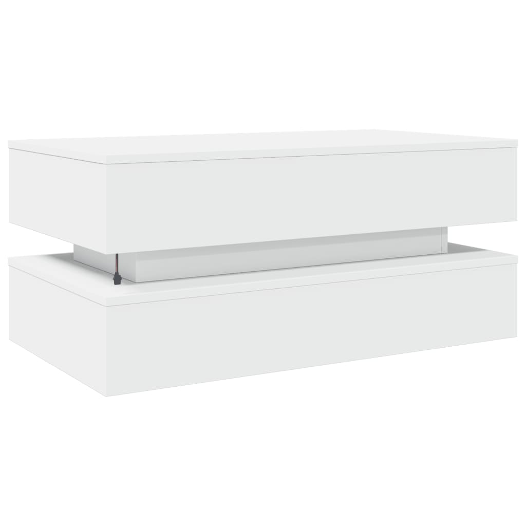 Salongbord med LED-lys hvit 90x50x40 cm