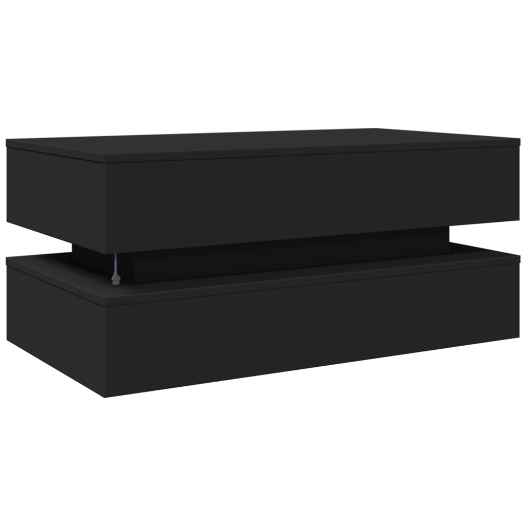 Salongbord med LED-lys svart 90x50x40 cm
