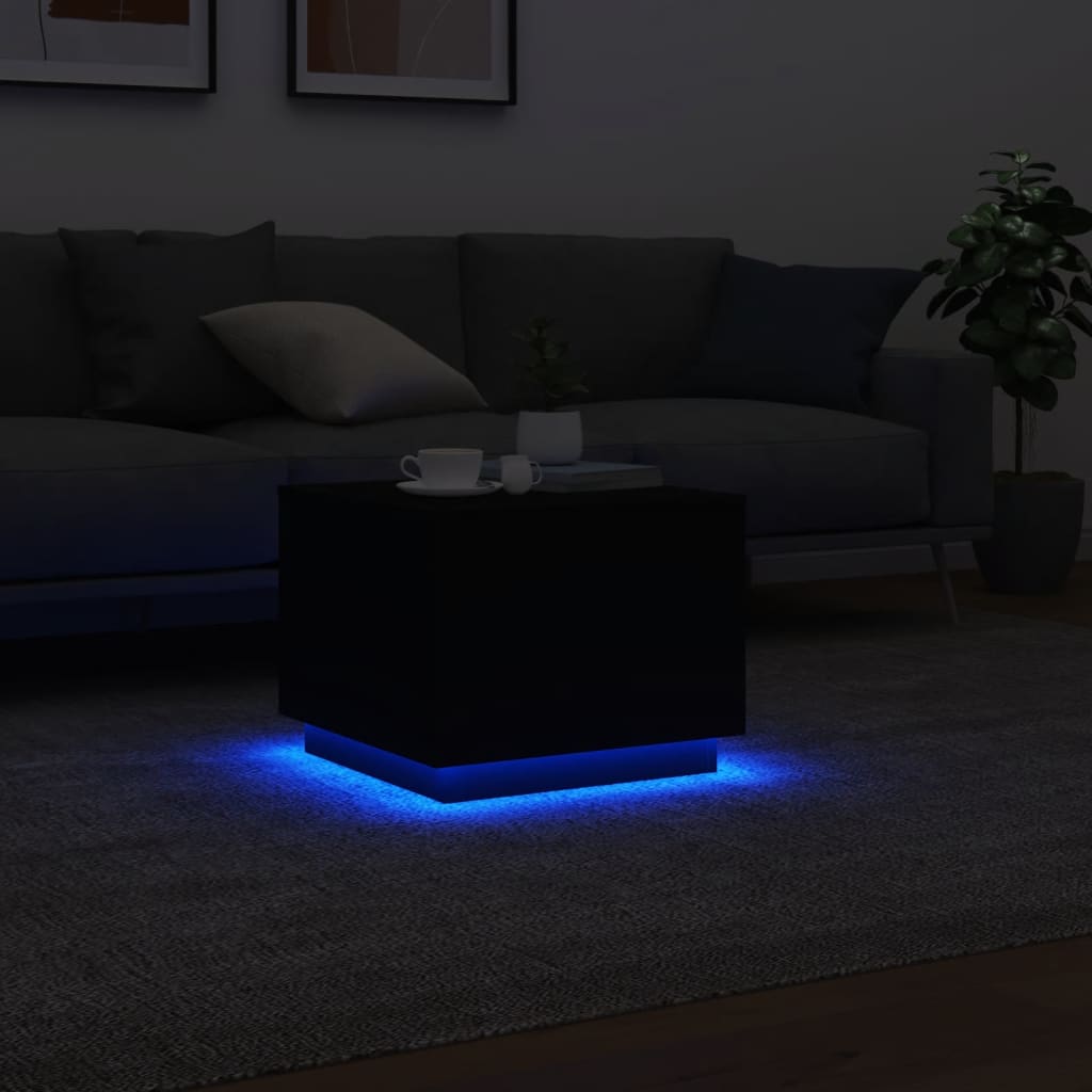 Salongbord med LED-lys svart 50x50x40 cm