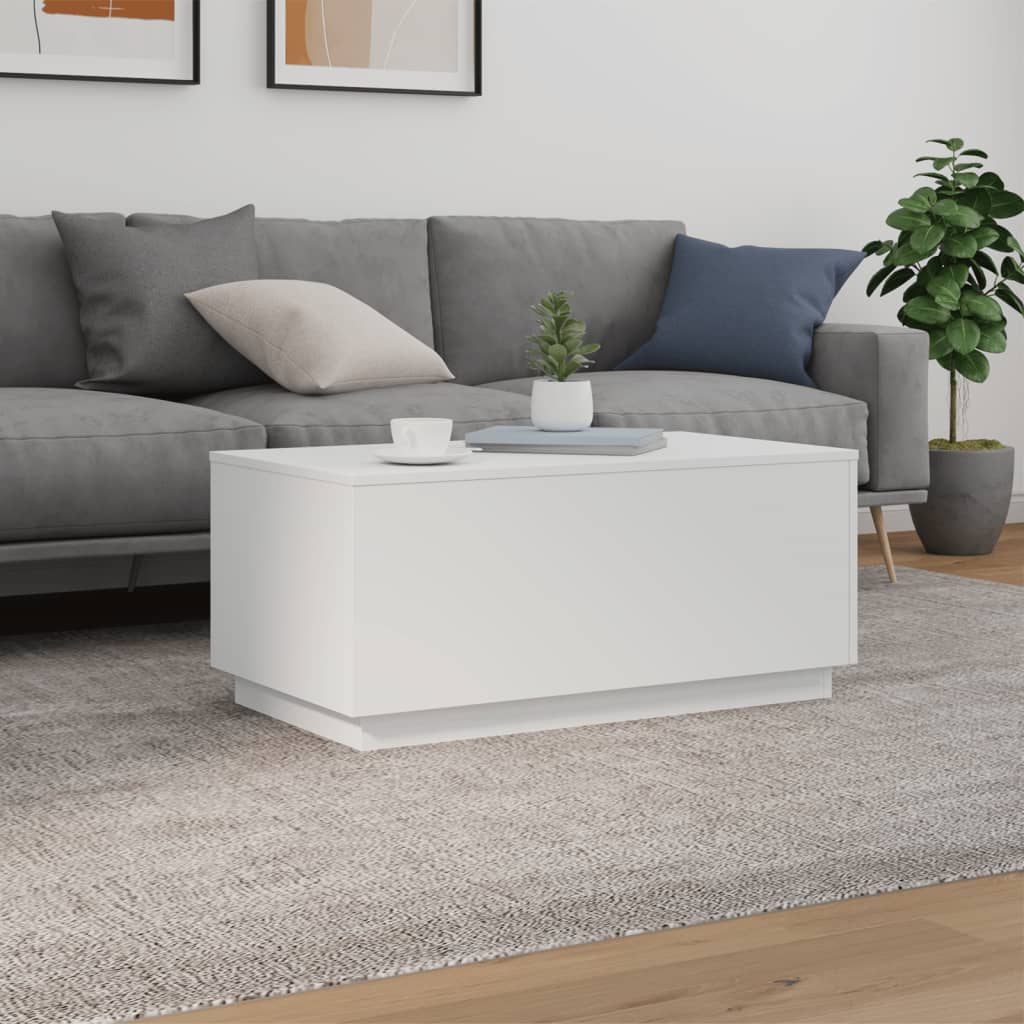 Salongbord med LED-lys hvit 90x50x40 cm