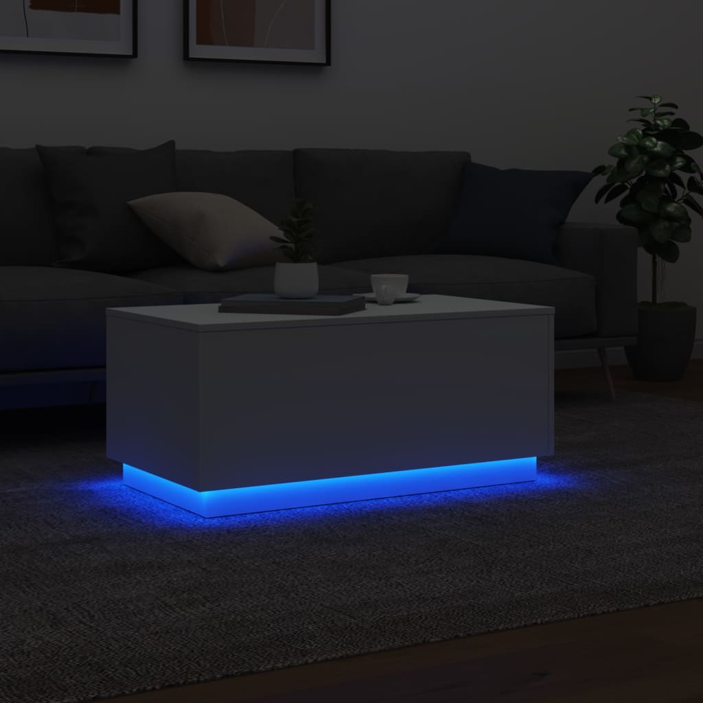 Salongbord med LED-lys hvit 90x50x40 cm