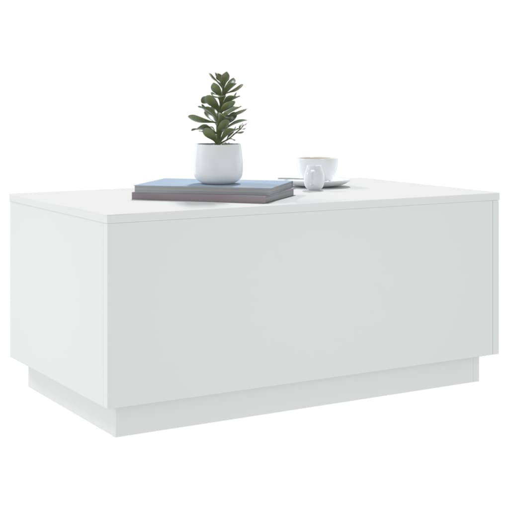 Salongbord med LED-lys hvit 90x50x40 cm