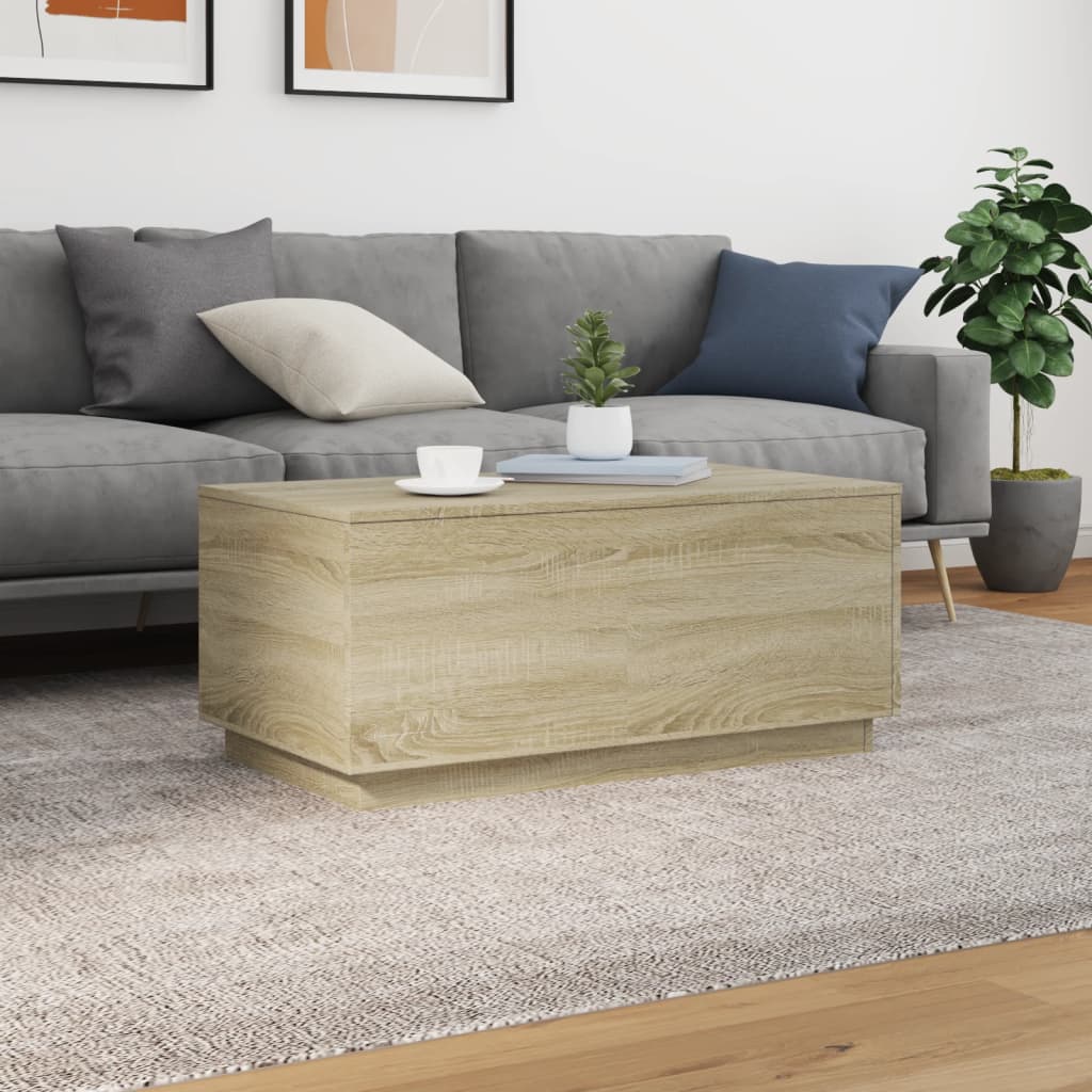 Salongbord med LED-lys sonoma eik 90x50x40 cm