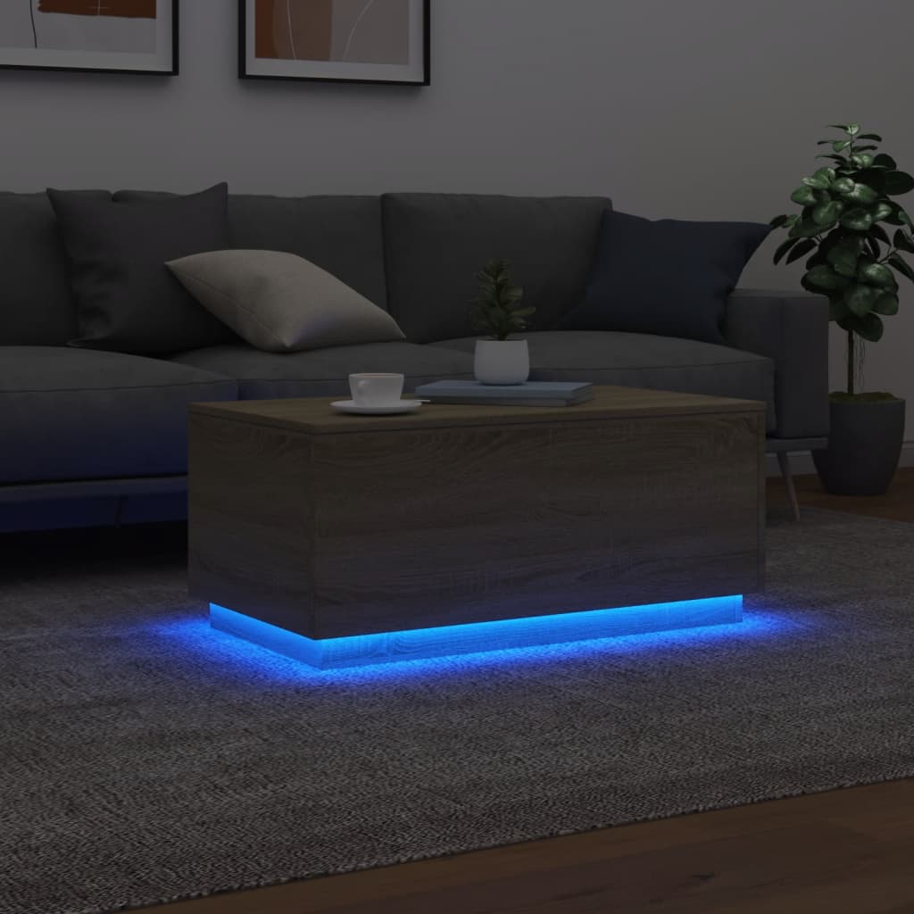 Salongbord med LED-lys sonoma eik 90x50x40 cm