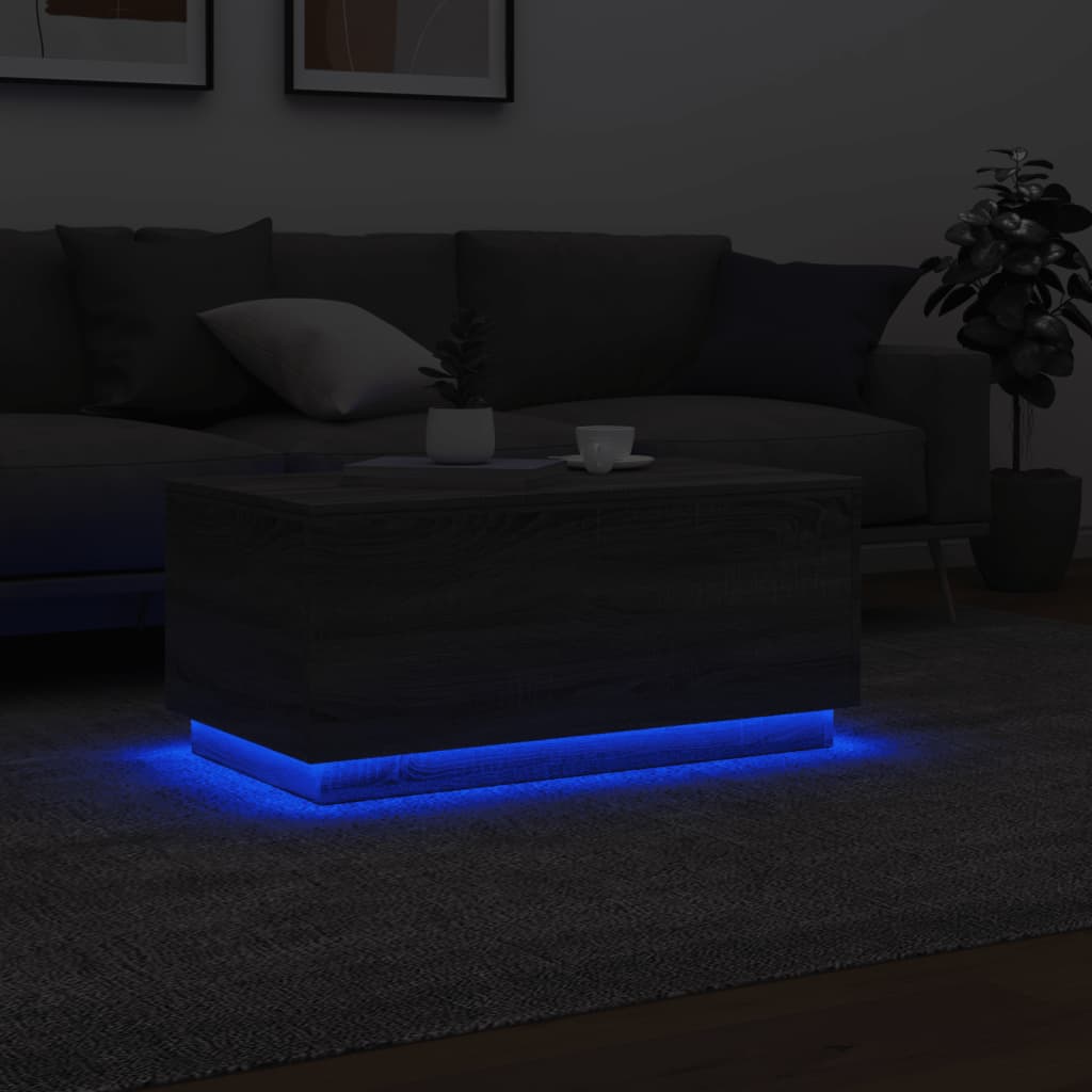 Salongbord med LED-lys grå sonoma 90x50x40 cm