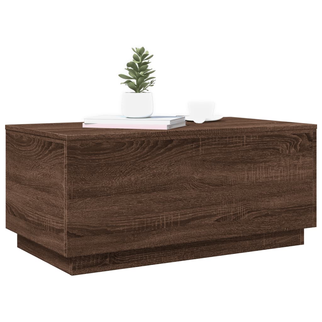 Salongbord med LED-lys brun eik 90x50x40 cm
