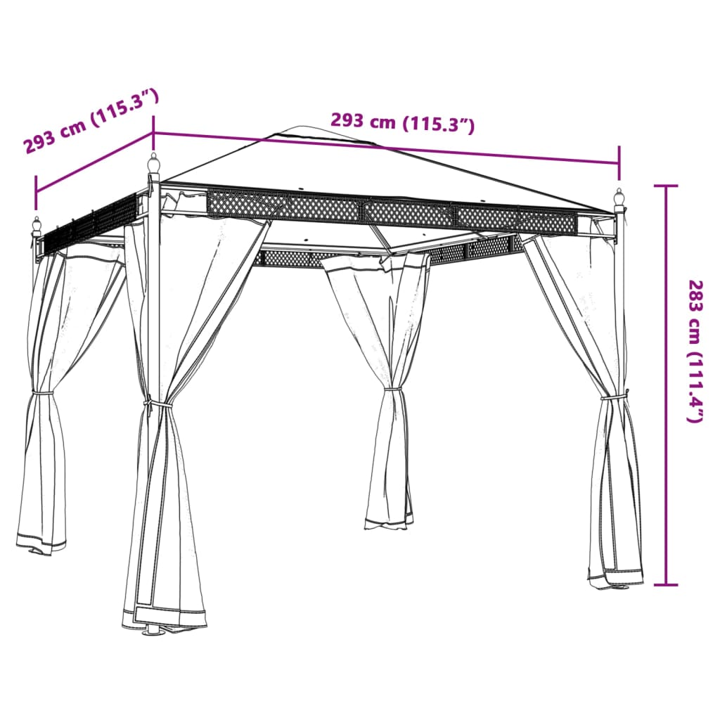 Paviljong med nettingvegger kremhvit 2,93x2,93 m stål