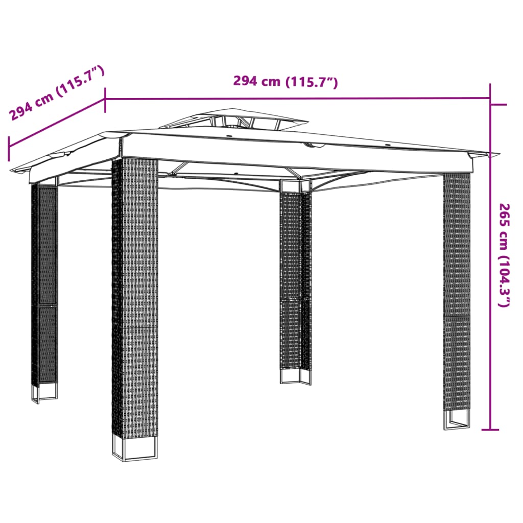 Paviljong med dobbelttak kremhvit 2,94x2,94 m stål