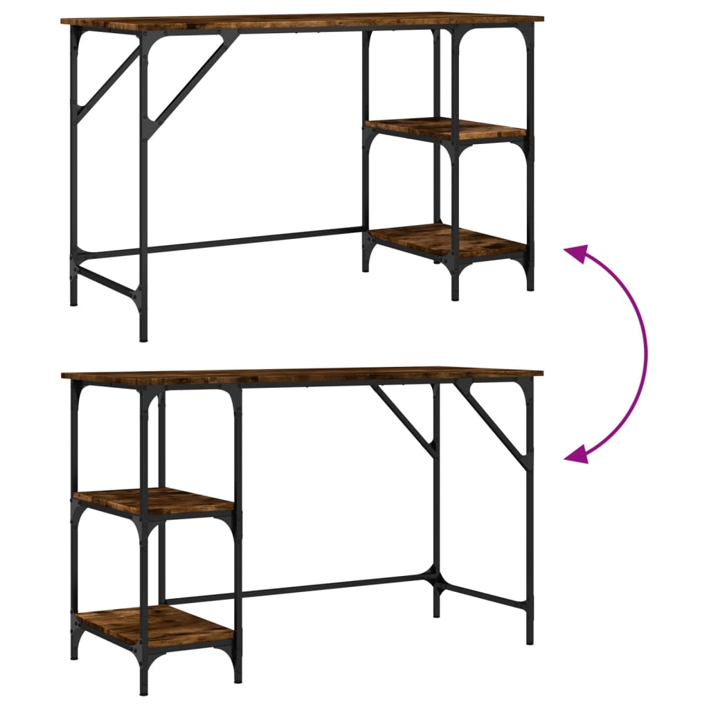 Skrivebord røkt eik 120x50x75 cm metall og konstruert tre