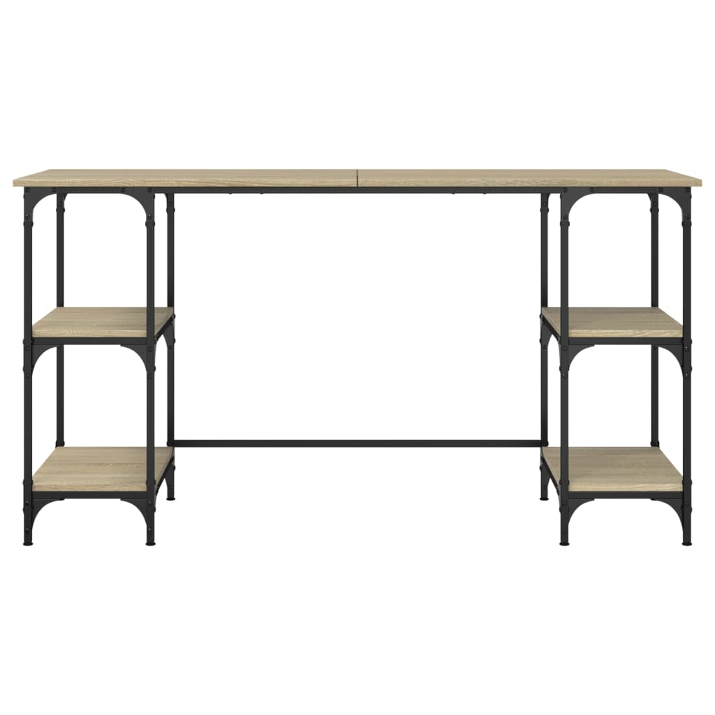 Skrivebord sonoma eik 140x50x75 cm metall og konstruert tre