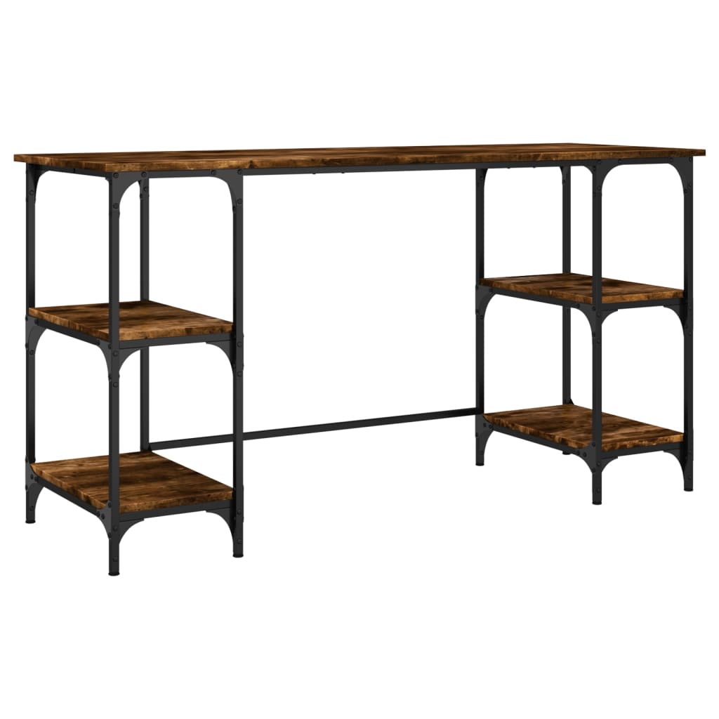 Skrivebord røkt eik 140x50x75 cm metall og konstruert tre