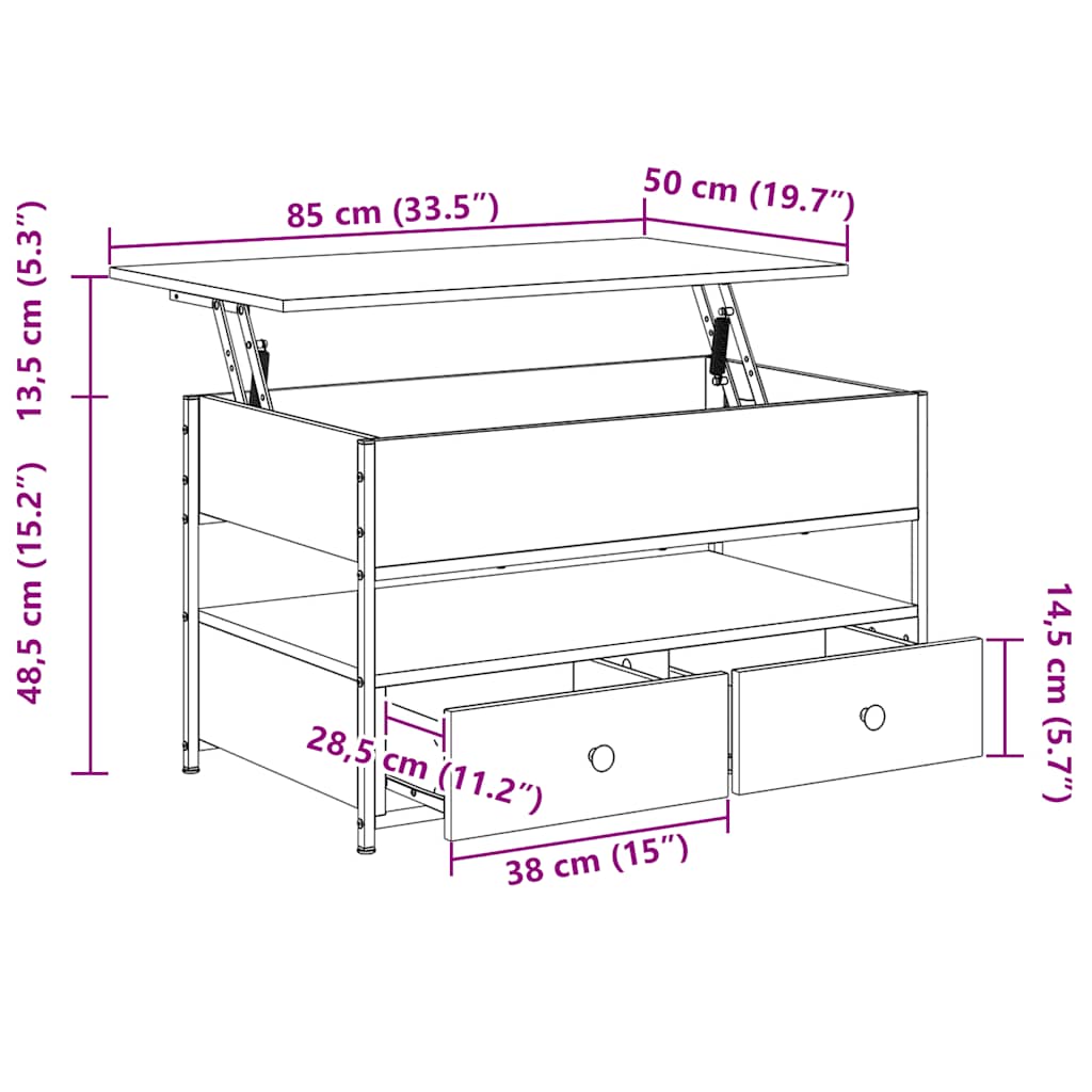 Salongbord sonoma eik 85x50x50 cm konstruert tre og metall