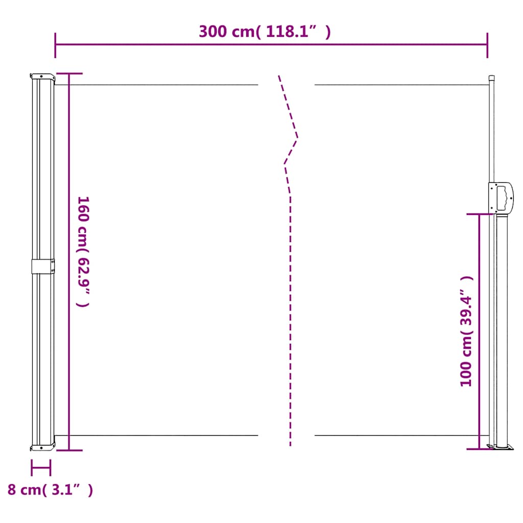 Uttrekkbar sidemarkise svart 160x300 cm