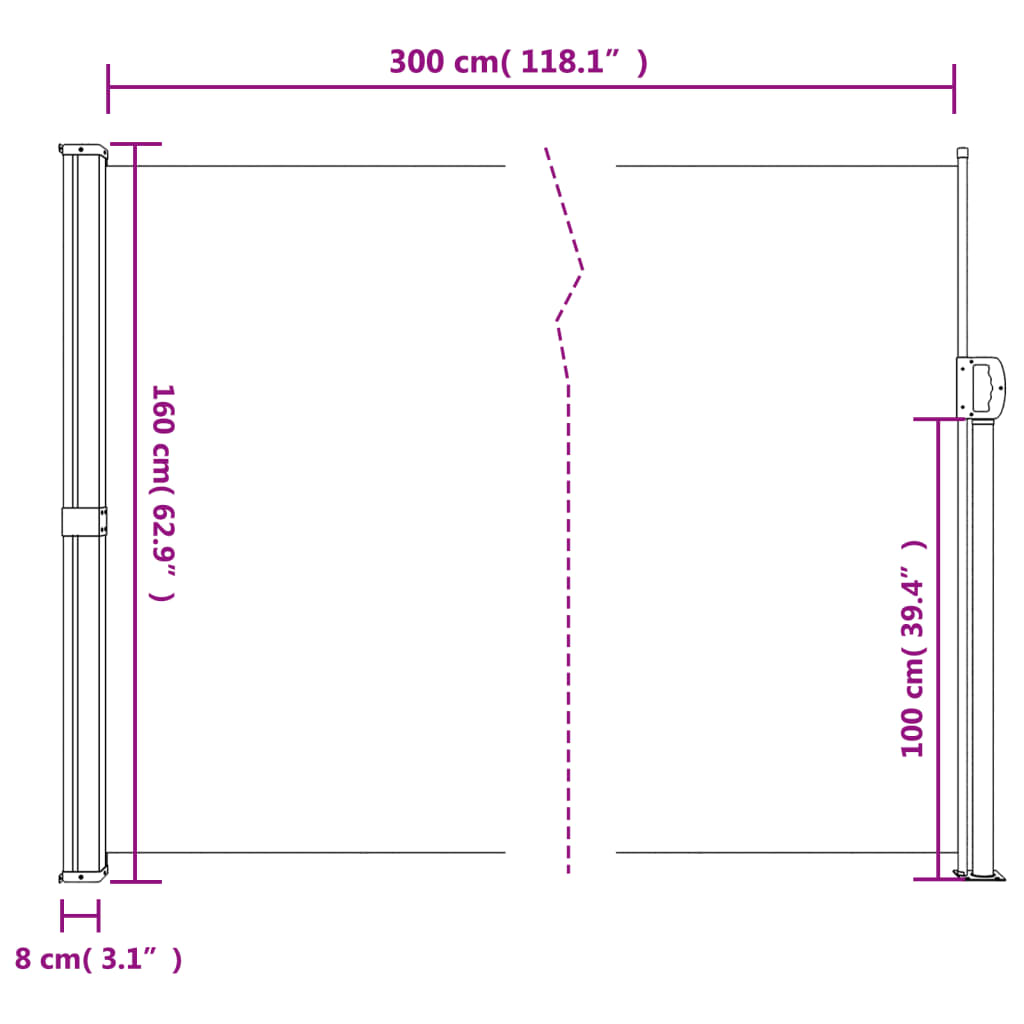 Uttrekkbar sidemarkise beige 160x300 cm