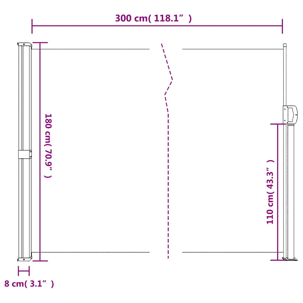 Uttrekkbar sidemarkise svart 180x300 cm