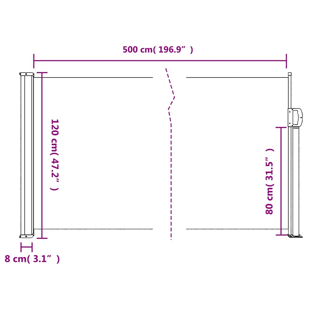 Uttrekkbar sidemarkise gråbrun 120x500 cm vidaXL