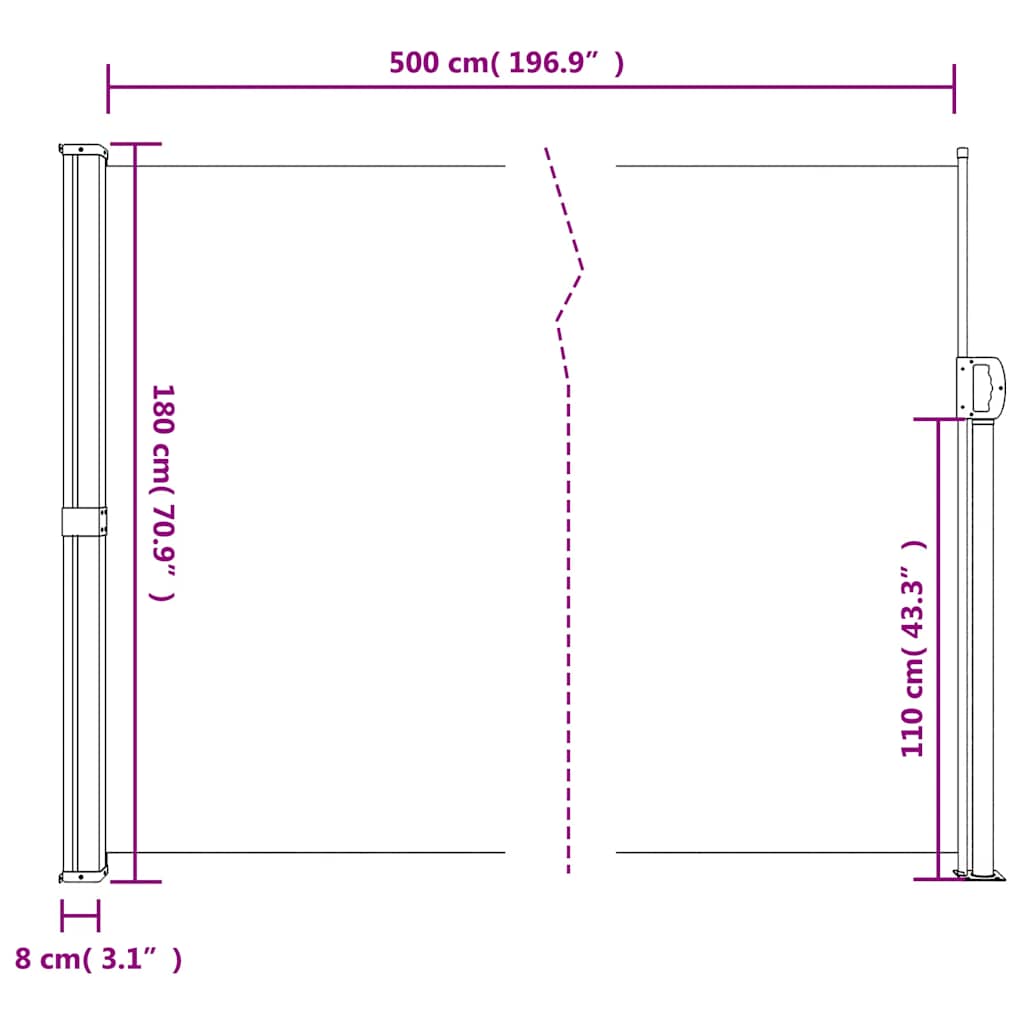 Uttrekkbar sidemarkise kremhvit 180x500 cm