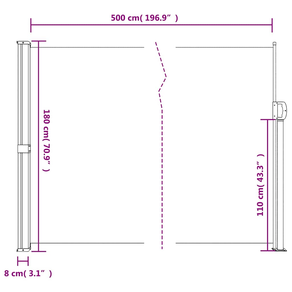 Uttrekkbar sidemarkise brun 180x500 cm