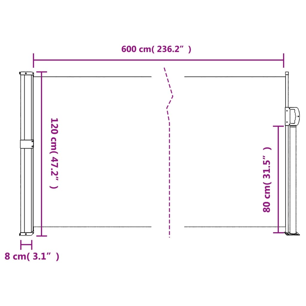 Uttrekkbar sidemarkise 120x600 cm brun