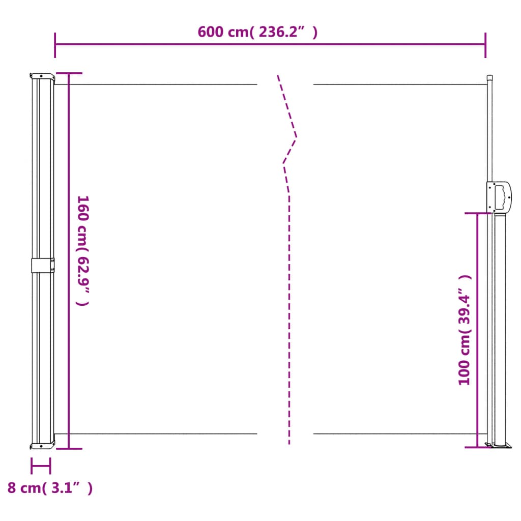 Uttrekkbar sidemarkise 160x600 cm blå