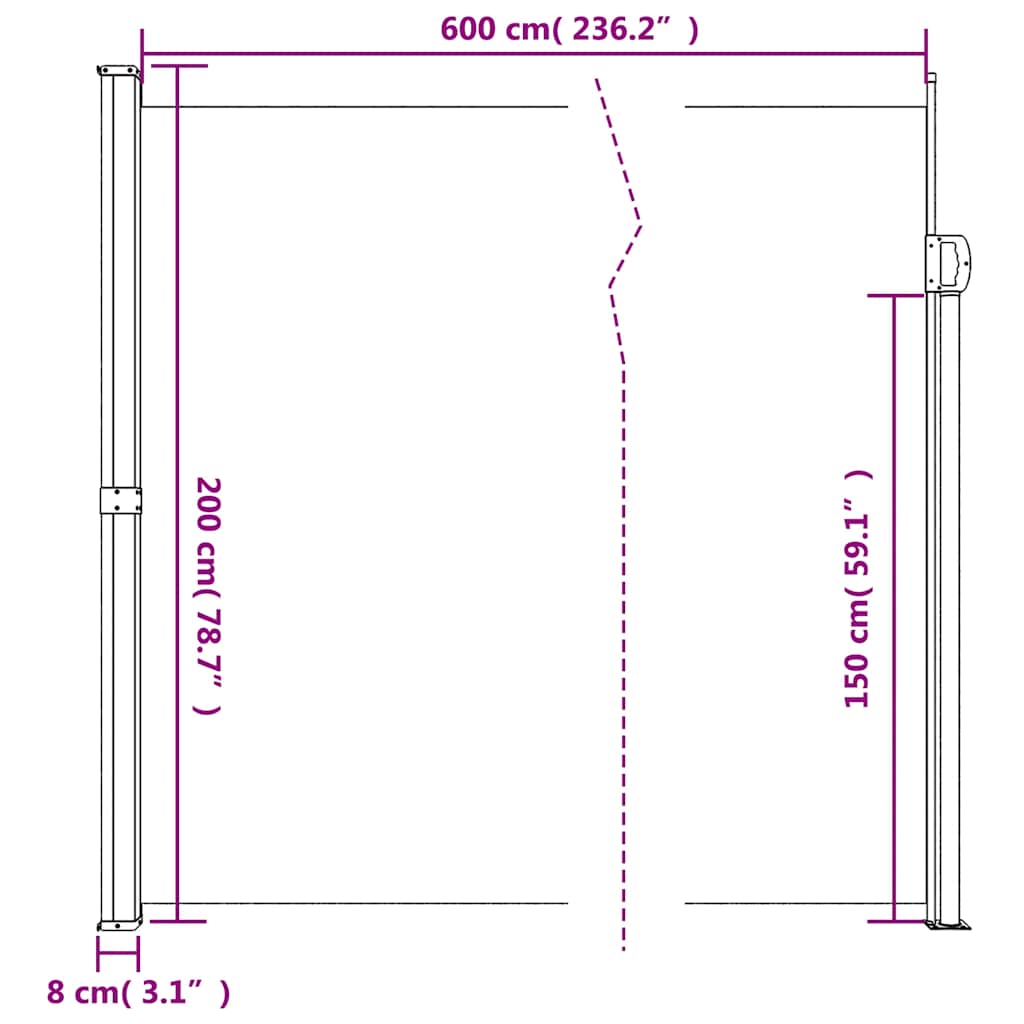Uttrekkbar sidemarkise 200x600 cm brun