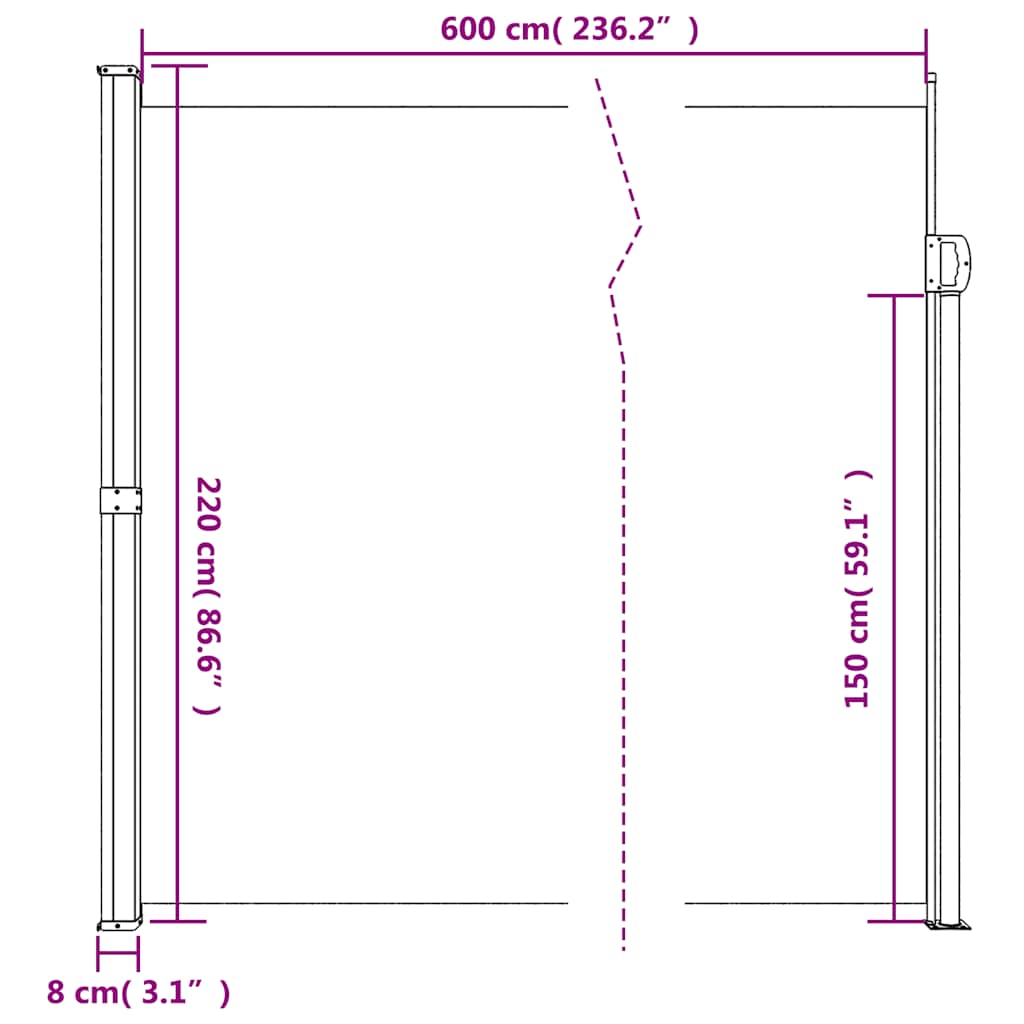 Uttrekkbar sidemarkise 220x600 cm brun