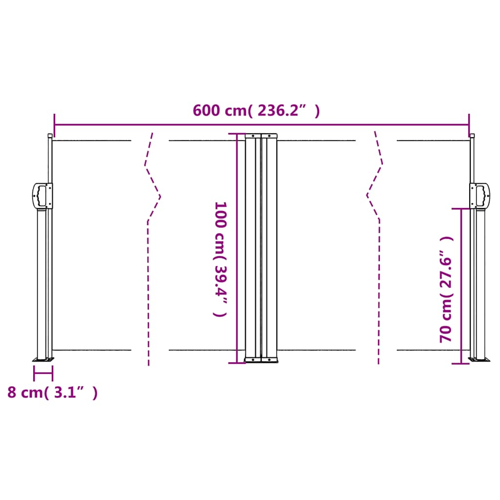 Uttrekkbar sidemarkise 100x600 cm gråbrun