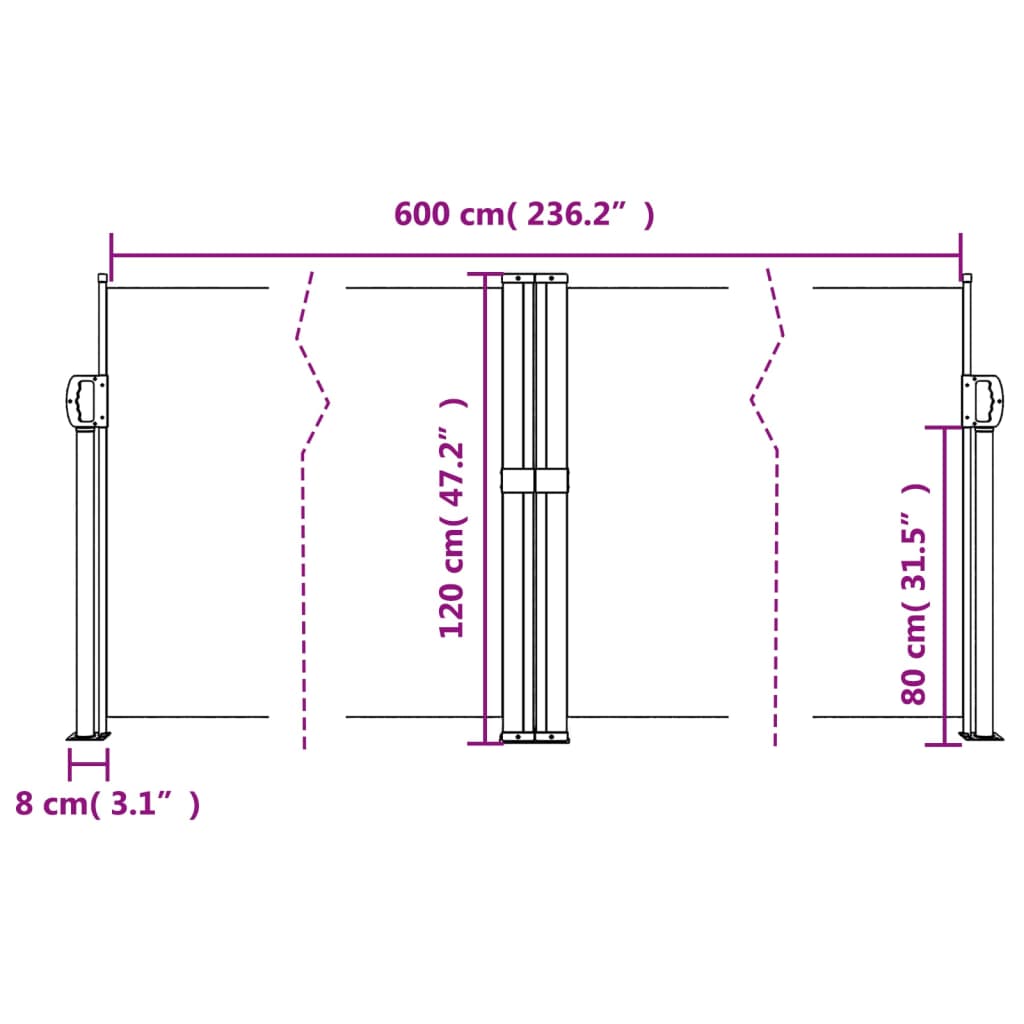 Uttrekkbar sidemarkise 120x600 cm brun