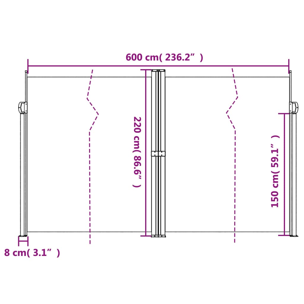 Uttrekkbar sidemarkise blå 220x600 cm