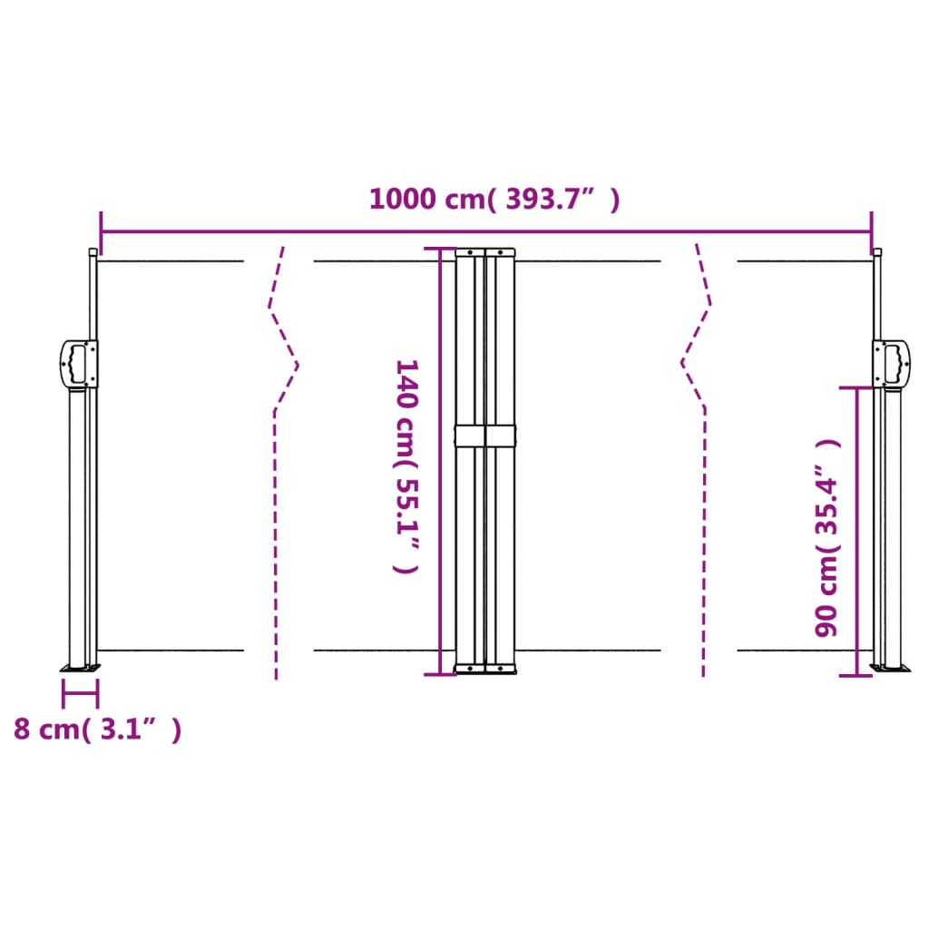 Uttrekkbar sidemarkise 140x1000 cm hvit
