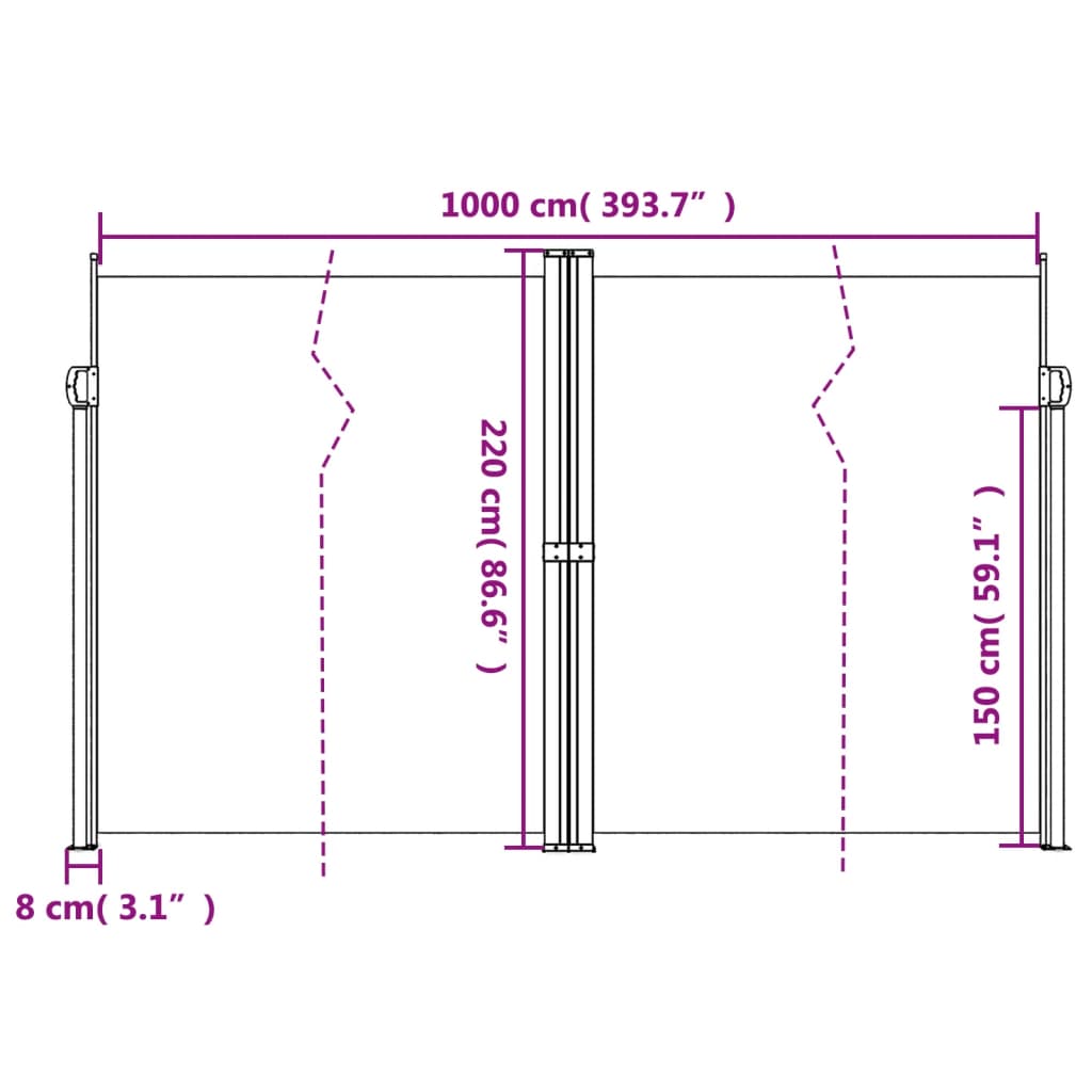 Uttrekkbar sidemarkise 220x1000 cm svart