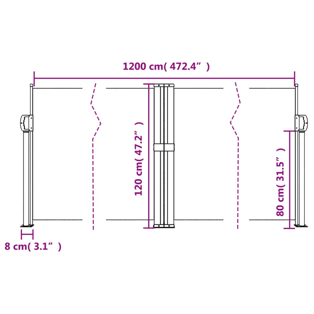 Uttrekkbar sidemarkise hvit 120x1200 cm