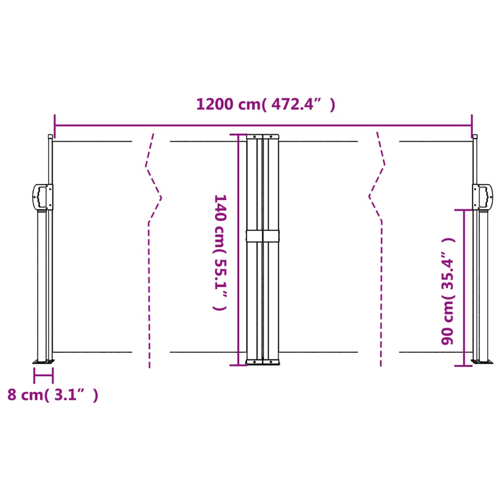 Uttrekkbar sidemarkise brun 140x1200 cm
