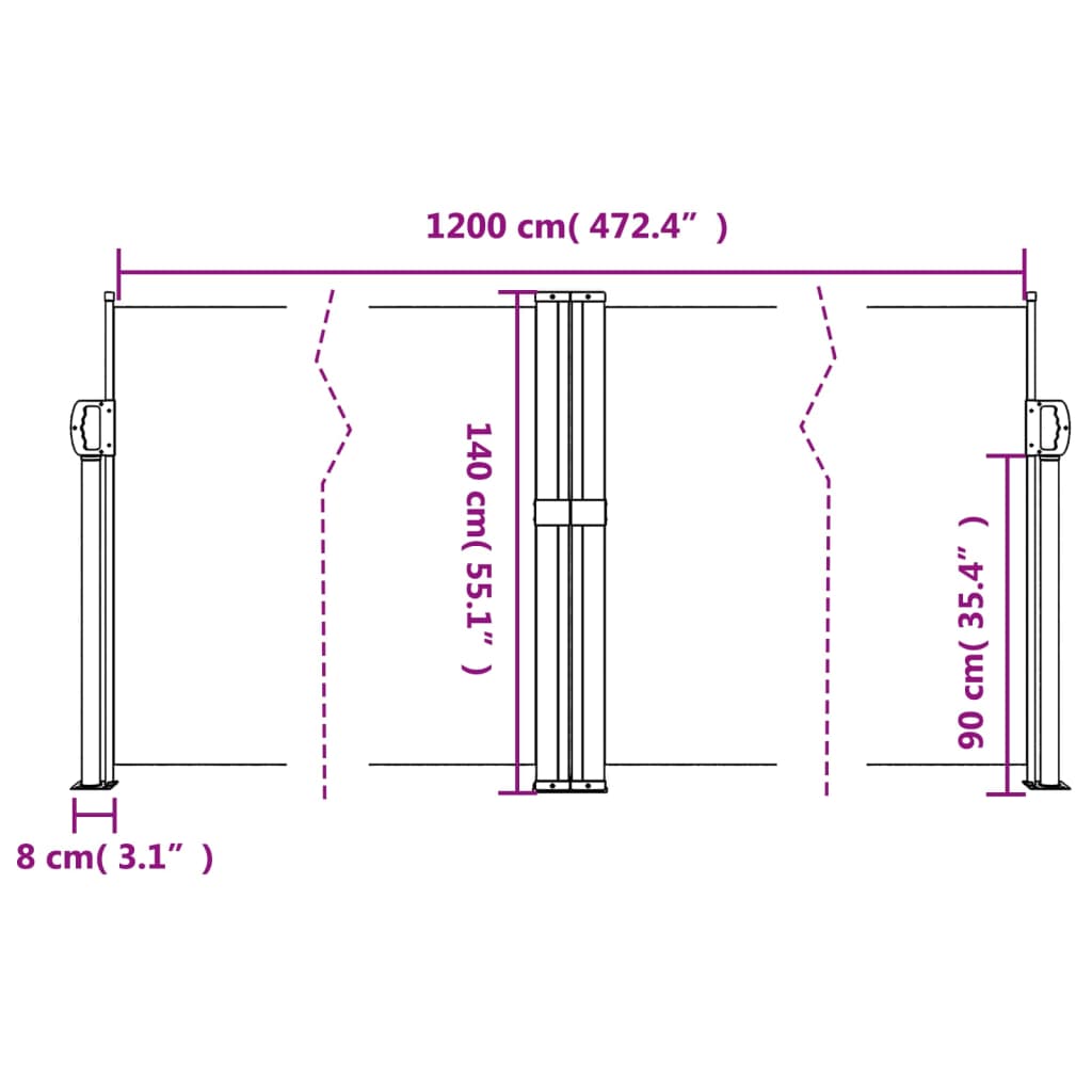 Uttrekkbar sidemarkise terrakotta 140x1200 cm