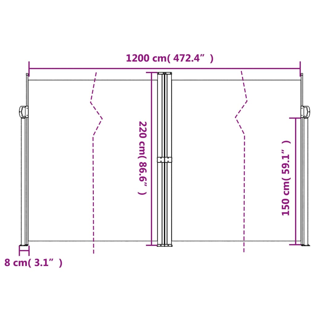 Uttrekkbar sidemarkise 220x1200 cm svart