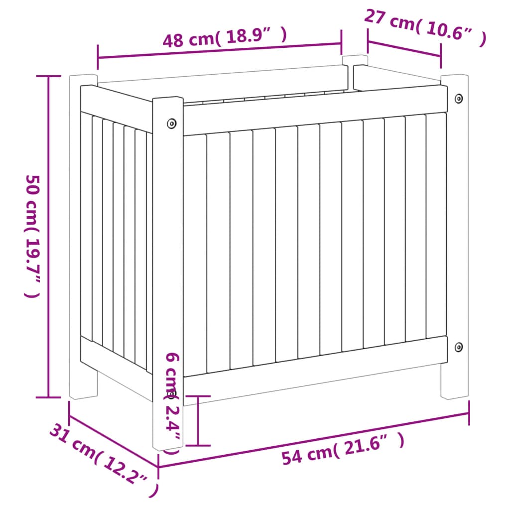Plantekasse med foring 54x31x50 cm helte akasie vidaXL
